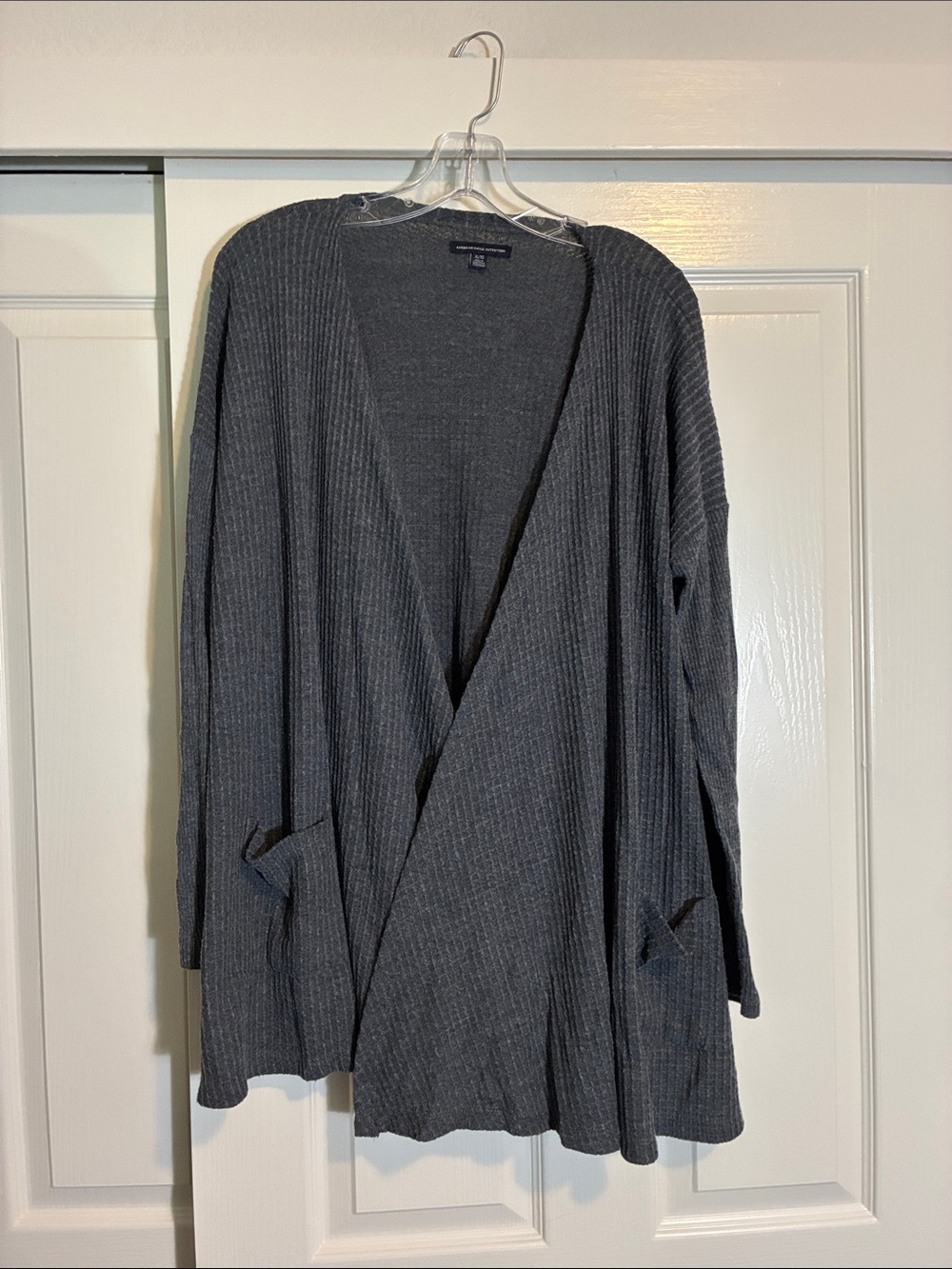 American Eagle Outfitters Dark Gray Ribbed Open Cardigan